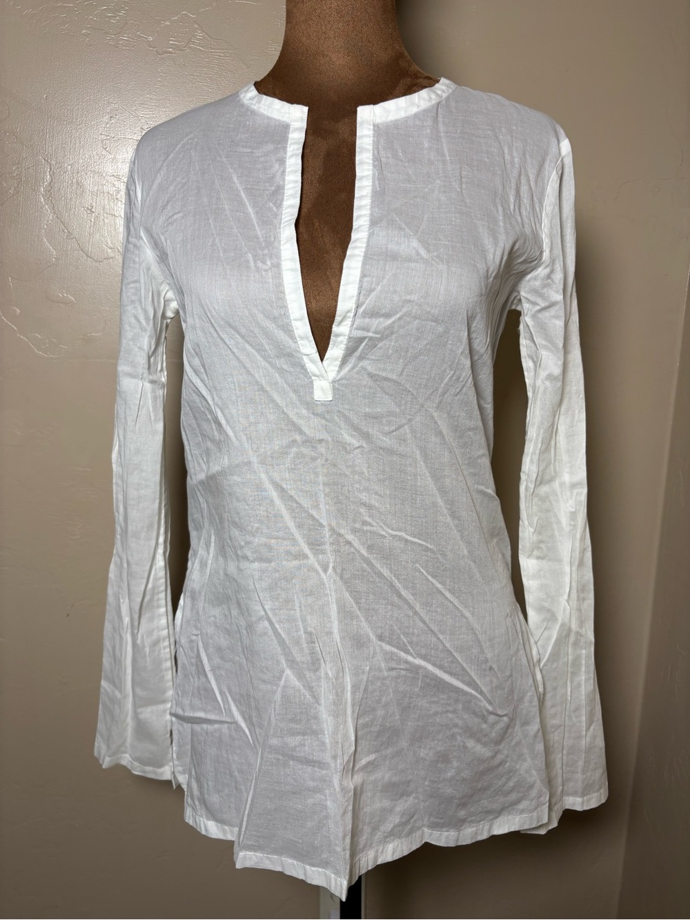 Theory White Split-Neck Long Sleeve Tunic 100% cotton XS